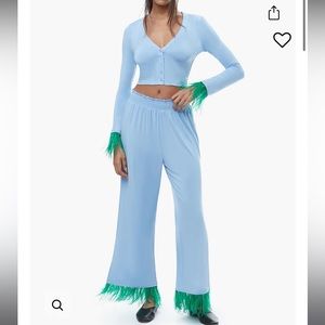 WeworeWhat Pajama pants. Size: small. Blue and Green feathers